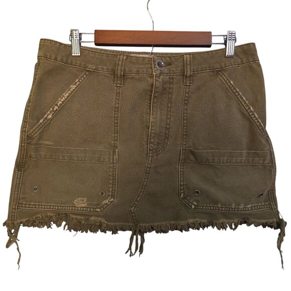 Free People Distressed Olive Cargo Mini Skirt W/ Frayed Hem - Picture 1 of 5